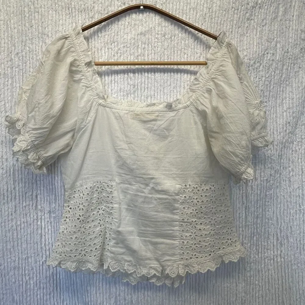 LoveShackFancy White Embroidered Floral Tellaro Victorian Bryant Top Size 6